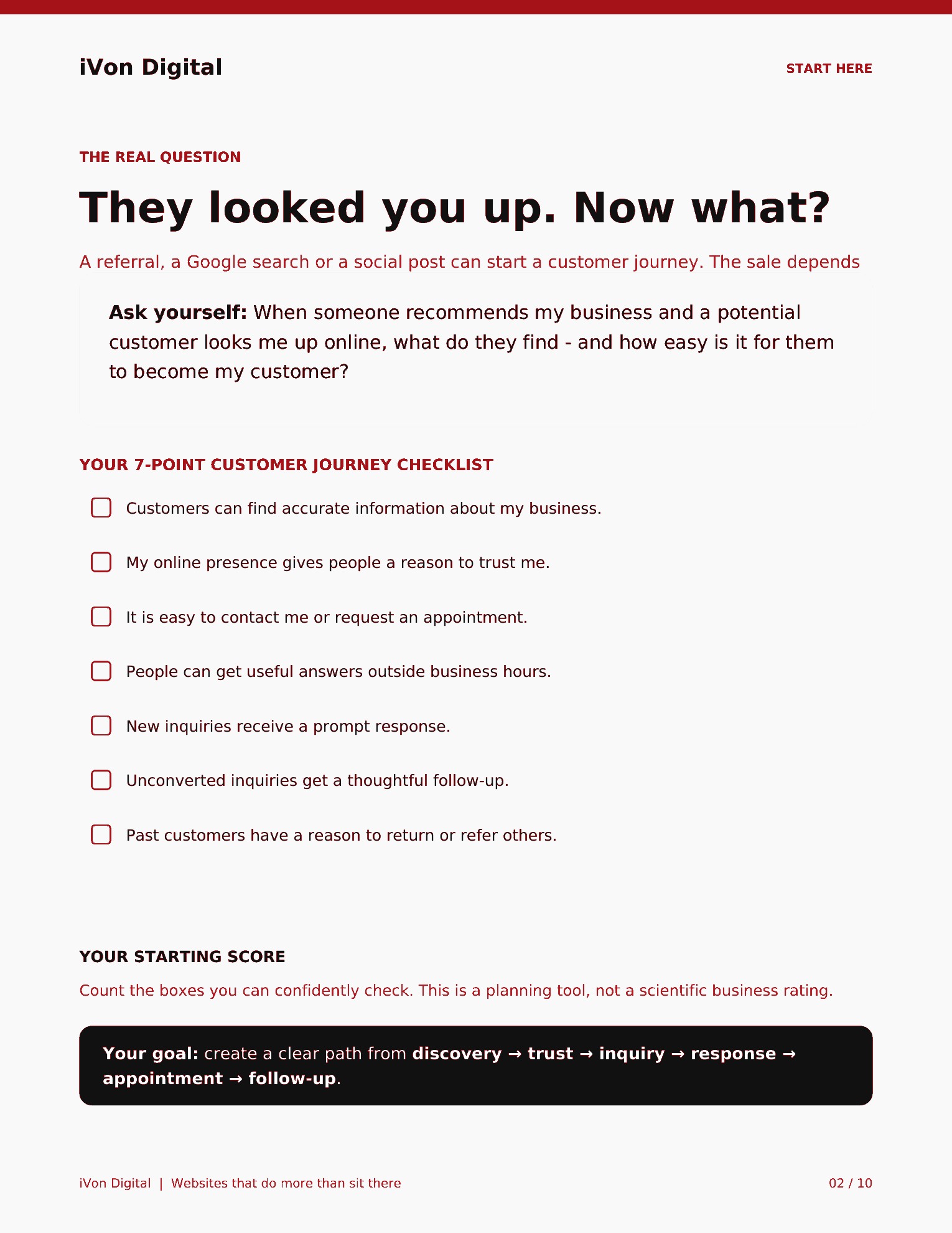 The customer journey checklist, actual report page